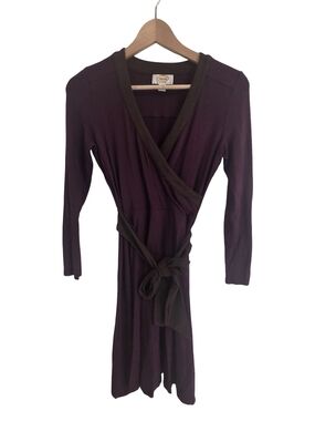 Talbots Plum Wrap Dress with Olive Trim